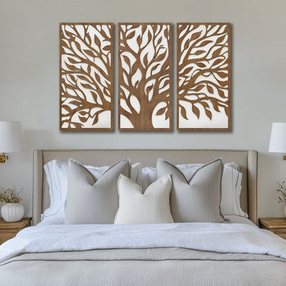 Birch Botanical Two-tone Wood Panel Wall Décor Set - Tree Of Life