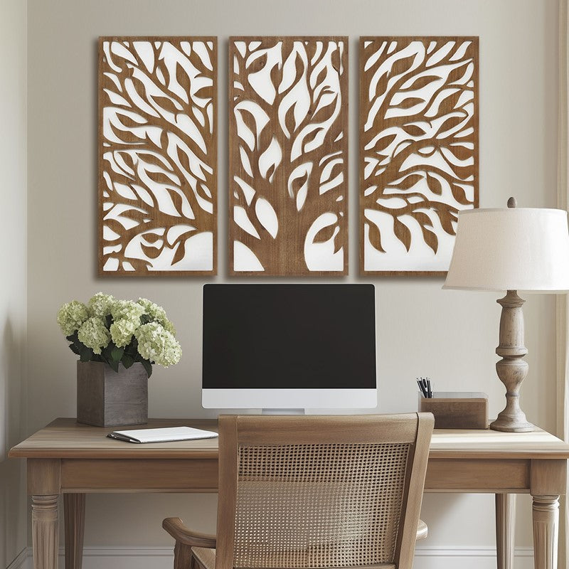 Birch Botanical Two-tone Wood Panel Wall Décor Set - Tree Of Life