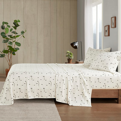 Woolrich 100% Cotton Printed Flannel Sheet Set - Black Pine Trees