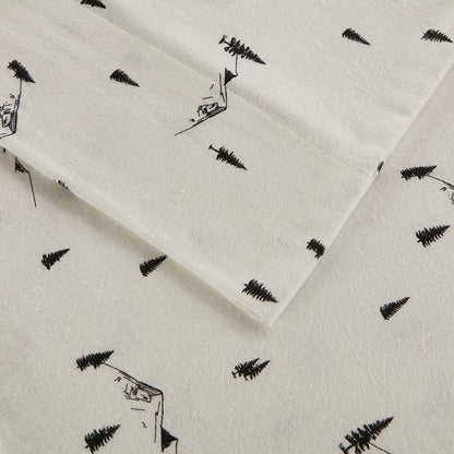Woolrich 100% Cotton Printed Flannel Sheet Set - Black Pine Trees