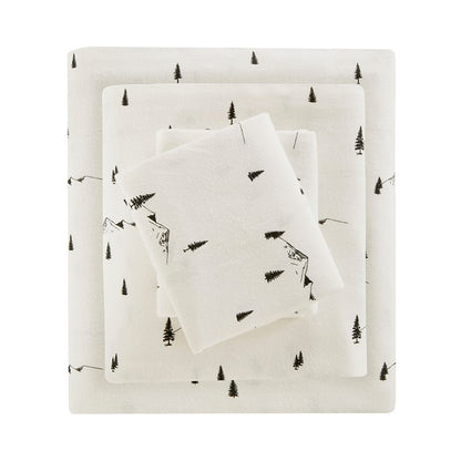 Woolrich 100% Cotton Printed Flannel Sheet Set - Black Pine Trees