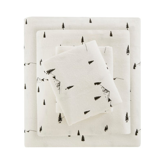 Woolrich 100% Cotton Printed Flannel Sheet Set - Black Pine Trees