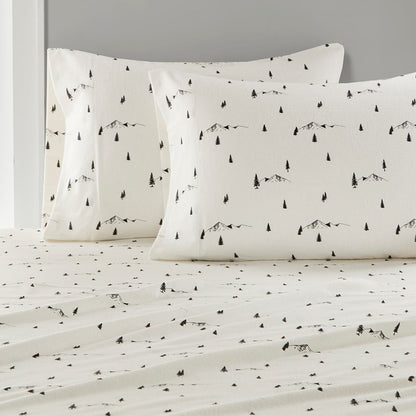 Woolrich 100% Cotton Printed Flannel Sheet Set - Black Pine Trees
