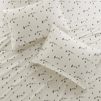 Woolrich 100% Cotton Printed Flannel Sheet Set - Black Pine Trees