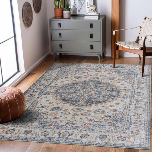 Blue Cream Hiti Washable area rug - Clearance - Quahog Bay Bedding