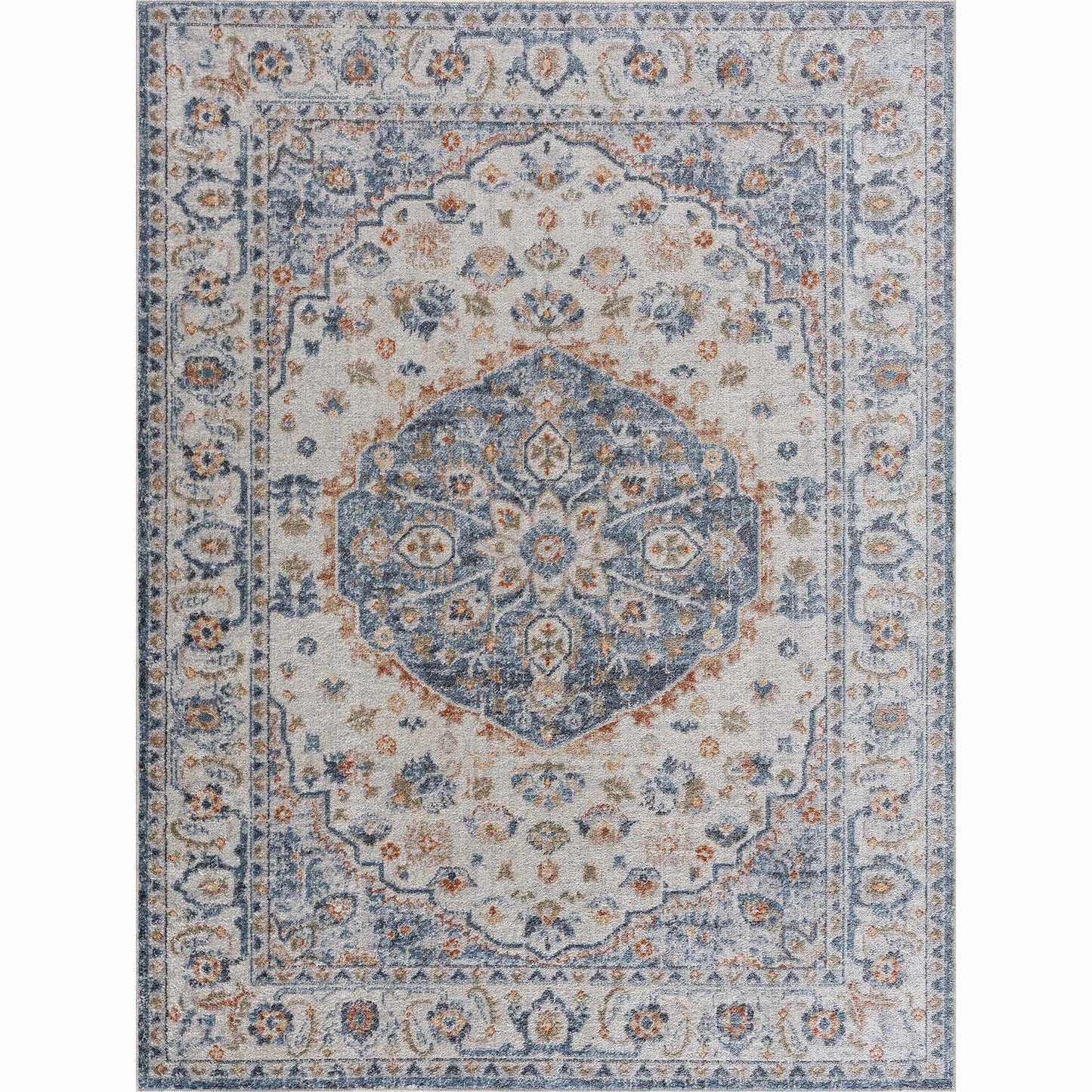 Blue Cream Hiti Washable area rug - Clearance - Quahog Bay Bedding