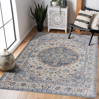 Blue Cream Hiti Washable area rug - Clearance - Quahog Bay Bedding