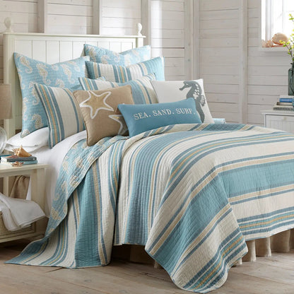 Blue Maui Seahorse Towel Stitch Pillow - Coastal Seahorse Pillow - Quahog Bay Bedding