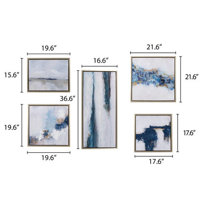 Blue Drift Abstract 5-piece Gallery Framed Canvas - Coastal Wall Decor