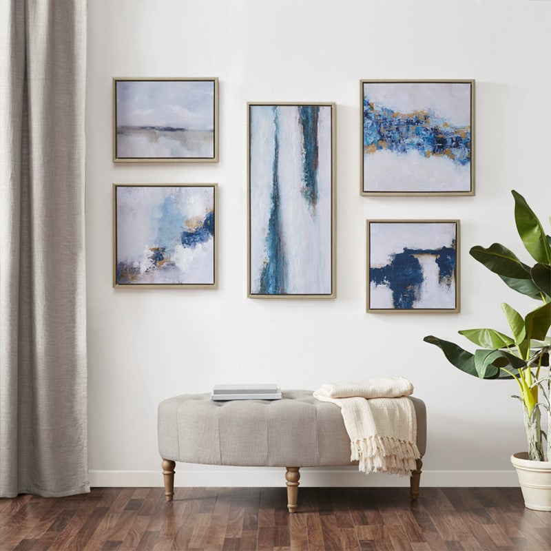 Blue Drift Abstract 5-piece Gallery Framed Canvas - Coastal Wall Decor