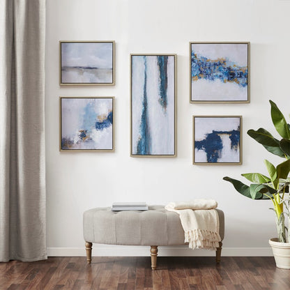 Blue Drift Abstract 5-piece Gallery Framed Canvas - Coastal Wall Decor
