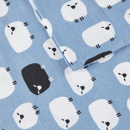 Woolrich 100% Cotton Printed Flannel Sheet Set - Blue Sheep