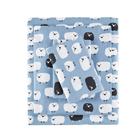 Woolrich 100% Cotton Printed Flannel Sheet Set - Blue Sheep