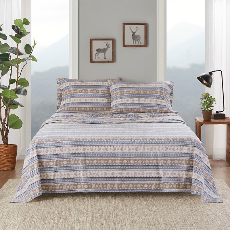 Woolrich 100% Cotton Printed Flannel Sheet Set - Blue Snowflake - Quahog Bay Bedding