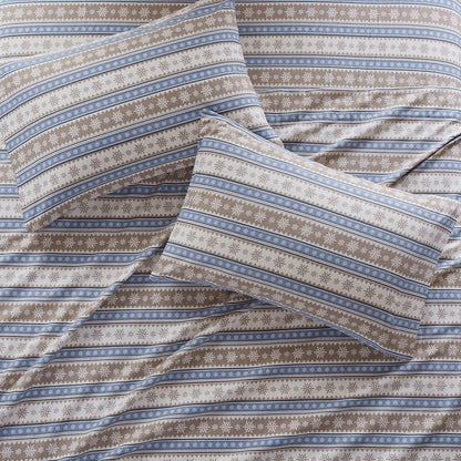 Woolrich 100% Cotton Printed Flannel Sheet Set - Blue Snowflake