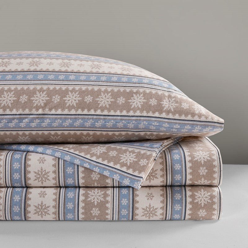 Woolrich 100% Cotton Printed Flannel Sheet Set - Blue Snowflake - Quahog Bay Bedding