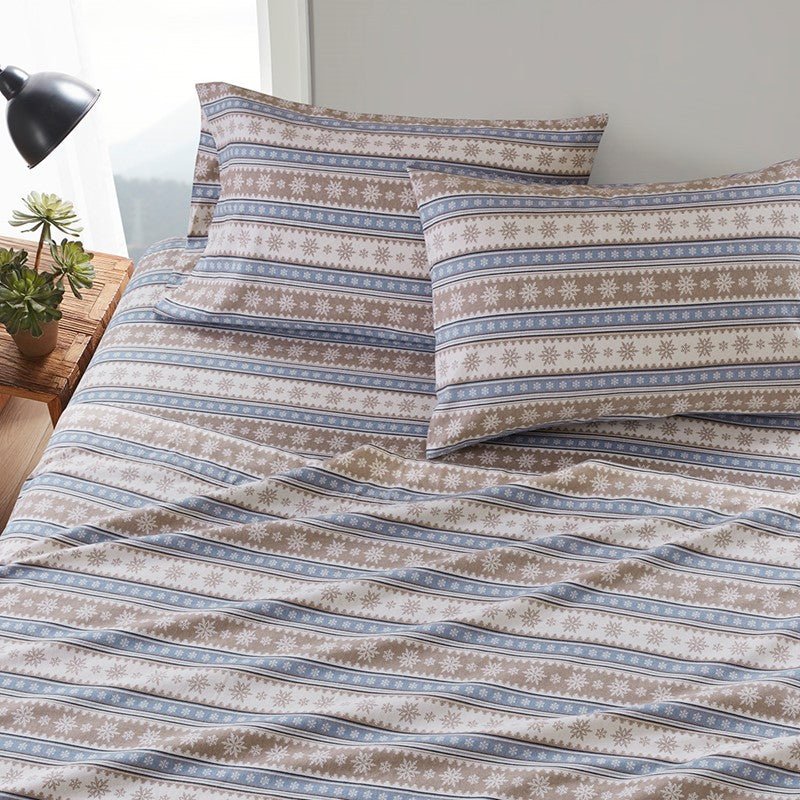 Woolrich 100% Cotton Printed Flannel Sheet Set - Blue Snowflake - Quahog Bay Bedding