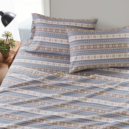 Woolrich 100% Cotton Printed Flannel Sheet Set - Blue Snowflake