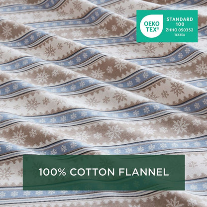 Woolrich 100% Cotton Printed Flannel Sheet Set - Blue Snowflake