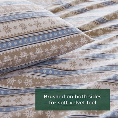 Woolrich 100% Cotton Printed Flannel Sheet Set - Blue Snowflake