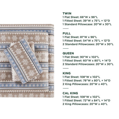 Woolrich 100% Cotton Printed Flannel Sheet Set - Blue Snowflake
