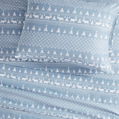 Woolrich 100% Cotton Printed Flannel Sheet Set - Blue Winter Frost