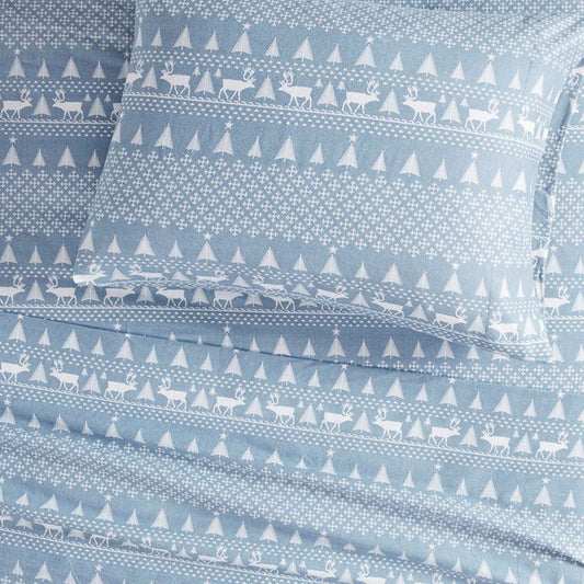 Woolrich 100% Cotton Printed Flannel Sheet Set - Blue Winter Frost - Quahog Bay Bedding