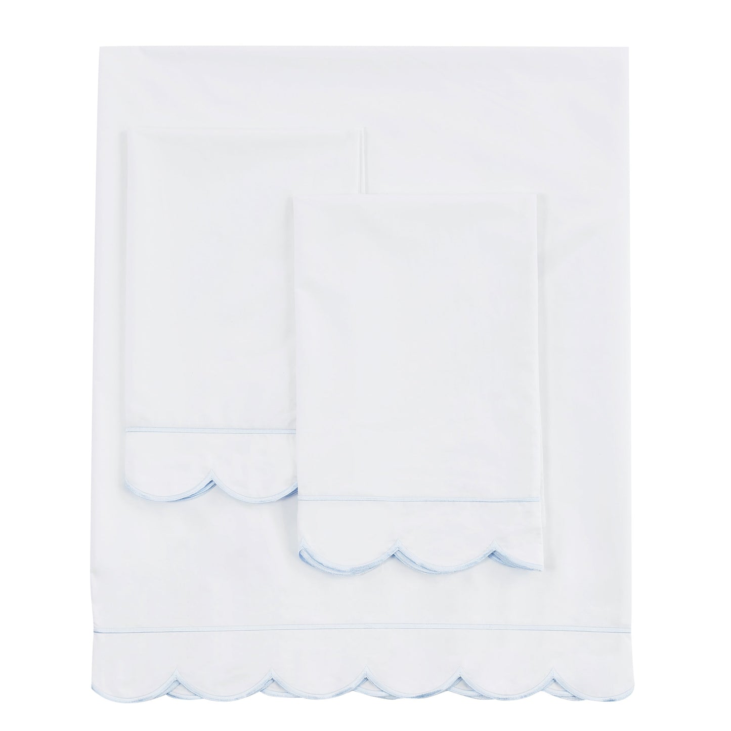 Coastal Scalloped Edge Embroidered 300TC Cotton Percale Sheet Set