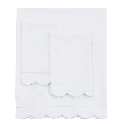 Coastal Scalloped Edge Embroidered 300TC Cotton Percale Sheet Set