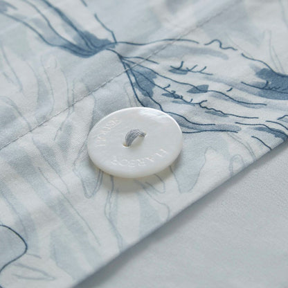 Coastal Blue Botanical Duvet Cover Set 100% Cotton Sateen Duvet Set