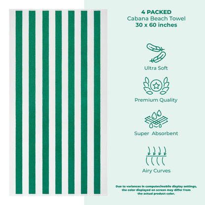 Cabana Striped Cotton Beach Towels 4 Pack - Quahog Bay Bedding