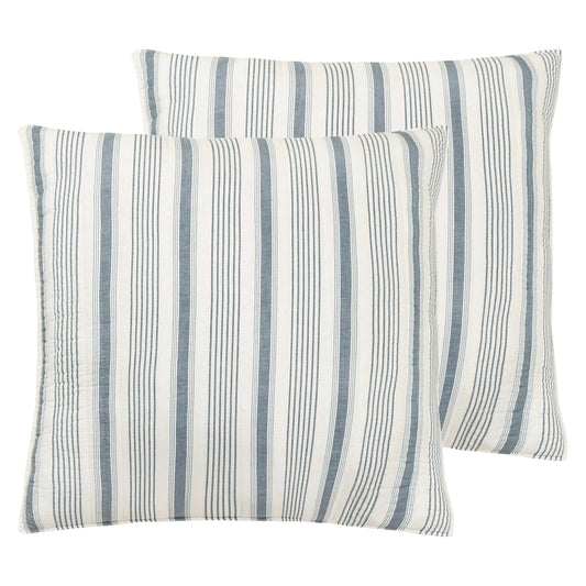 Camden Navy Stripe Euro Shams 2PC Coastal Pillow Shams - Quahog Bay Bedding
