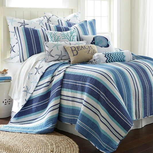 Camps Bay Reversible Coastal Quilt Set - Coastal Themed Quilt Set - Quahog Bay Bedding