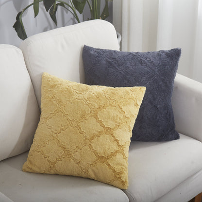 Tache Faux Fur Steel Navy Blue Diamond Trellis Pattern Cushion Cover / Euro Sham (3390) - Tache Home Fashion