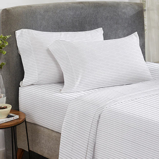 CinchFit American Made Shallow Pocket Sheet Sets 400TC Cotton Pintstripe White/Grey — Boat, RV & Dorm