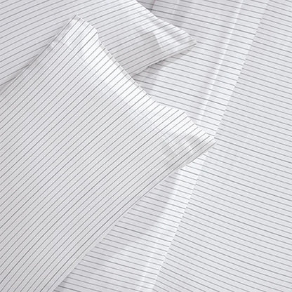 CinchFit American Made Shallow Pocket Sheet Sets 400TC Cotton Pintstripe White/Grey — Boat, RV & Dorm