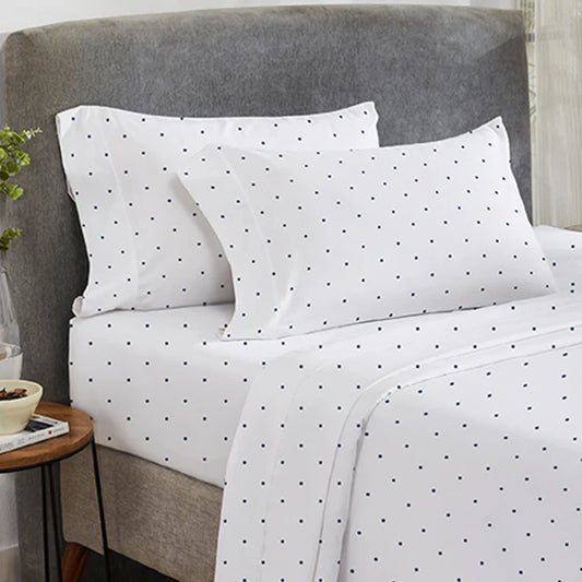 CinchFit American Made Shallow Pocket Sheet Sets 400TC Cotton Polka Dot White / Navy — Boat, RV & Dorm