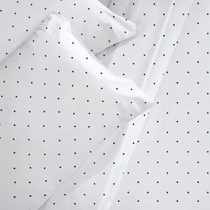 CinchFit American Made Shallow Pocket Sheet Sets 400TC Cotton Polka Dot White / Navy — Boat, RV & Dorm