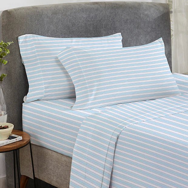 CinchFit American Made Coastal Blue And White Cape Stripe Sheets 400TC Cotton - 9 Inch Depth - Quahog Bay Bedding