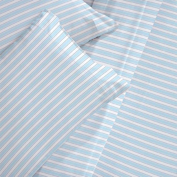 CinchFit American Made Coastal Blue And White Cape Stripe Sheets 400TC Cotton - 9 Inch Depth - Quahog Bay Bedding