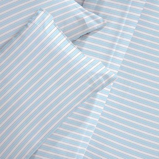 CinchFit American Made Coastal Blue And White Cape Stripe Sheets 400TC Cotton