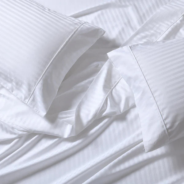 CinchFit American Made Split Top King Sheets - No Tear 600TC Cotton Stripe Cord Elastic Sheets