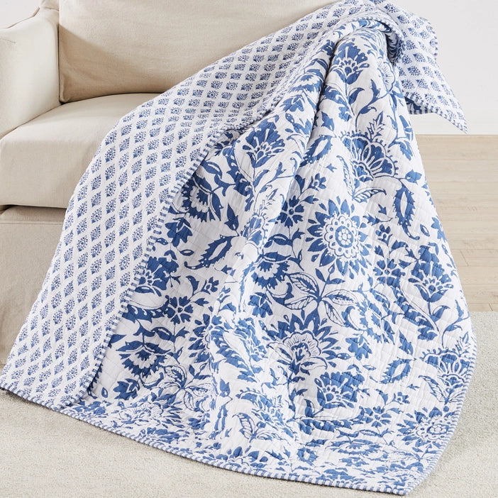 Clara Blue Quilted Throw - Coastal Throw Blanket