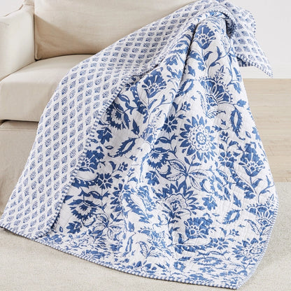 Clara Blue Quilted Throw - Coastal Throw Blanket