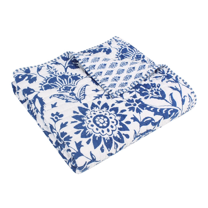 Clara Blue Quilted Throw - Coastal Throw Blanket