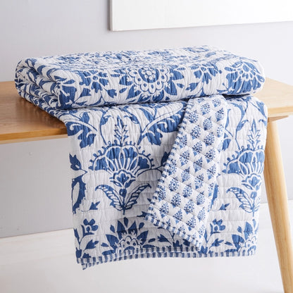 Clara Blue Quilted Throw - Coastal Throw Blanket