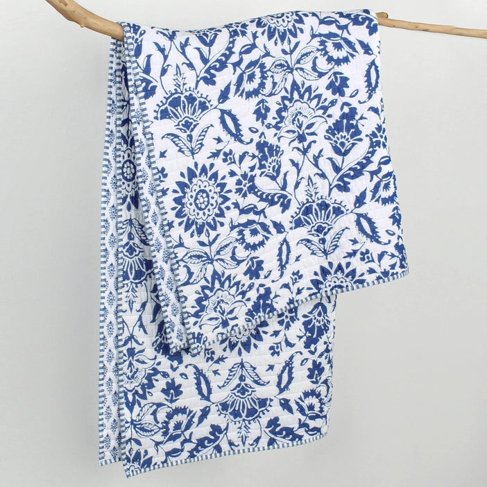 Clara Blue Quilted Throw - Coastal Throw Blanket
