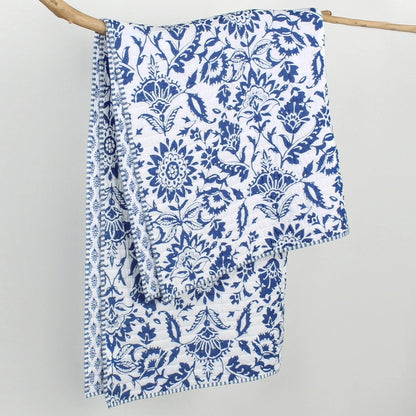 Clara Blue Quilted Throw - Coastal Throw Blanket