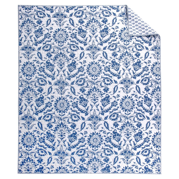Clara Blue Quilted Throw - Coastal Throw Blanket
