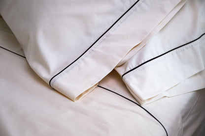 6PC Percale Bed Sheet Set With Piping Design - American Made With USA Grown Cotton